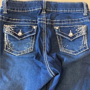 Girls' Dark Blue Bootcut Jeans with Sparkle Pocket Detail Y2K